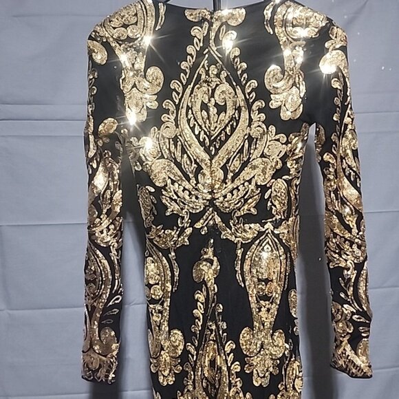 Faeriesty Women’s Black W/ Gold Sequins Full length Formal Dress XS - Picture 8 of 15